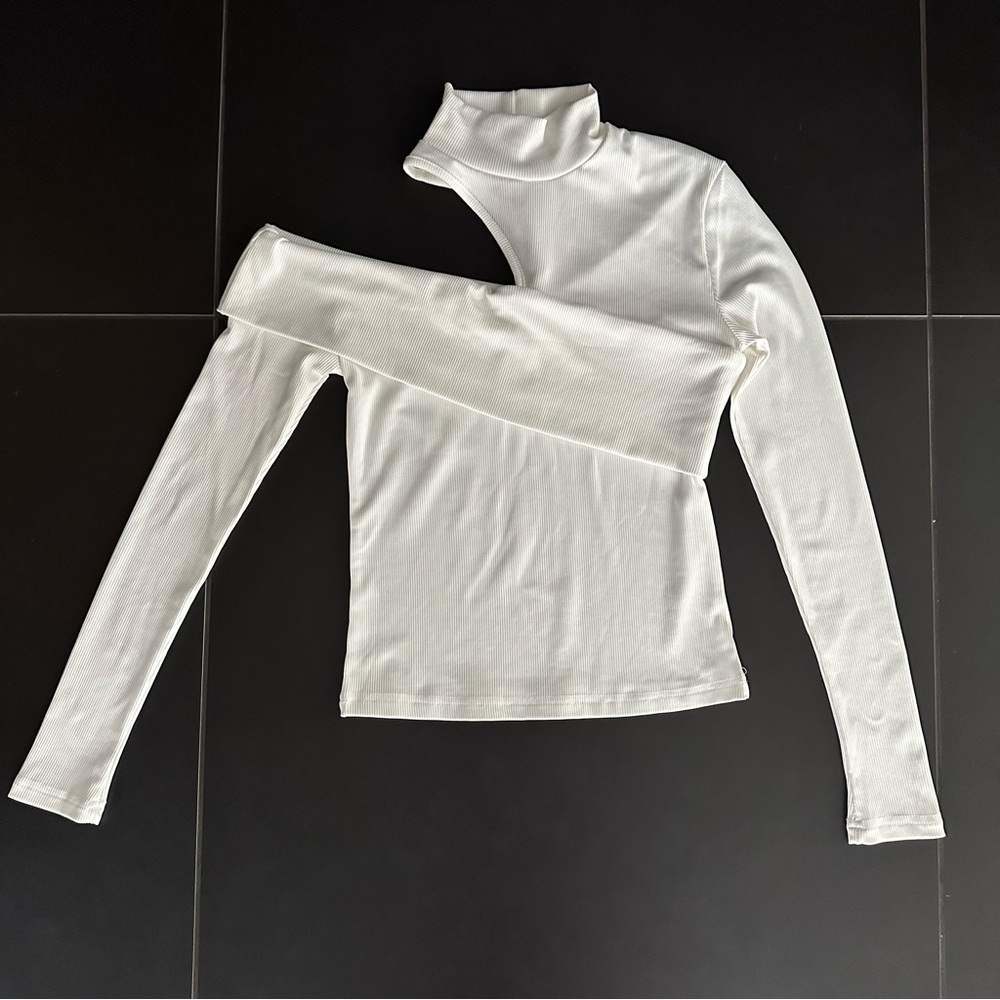 White Asymmetrical Turtleneck Top